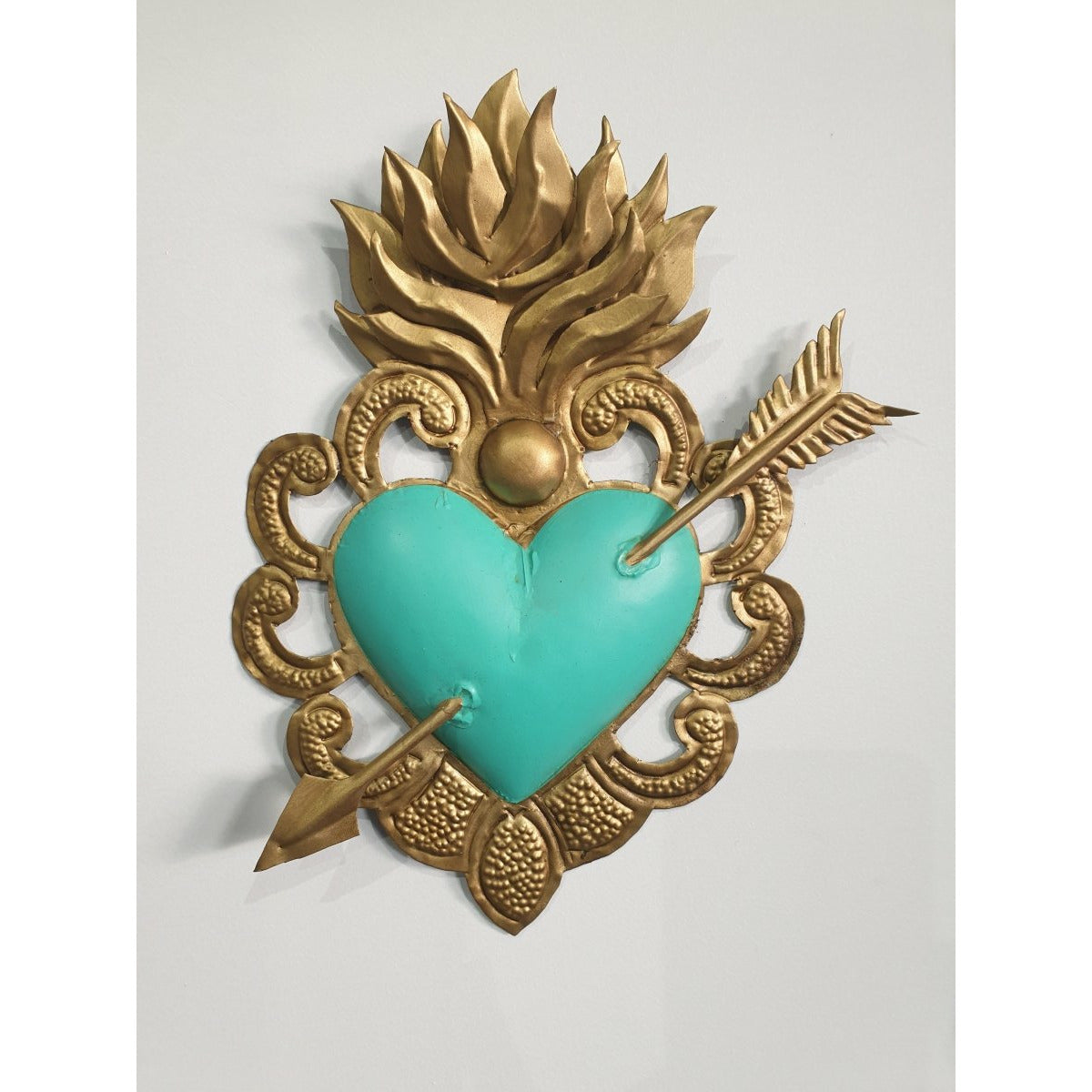 Mexican Tin Heart with Arrow - Aqua | Mexican Folkart-Mexican FolkArt-For the wall-Jade and May