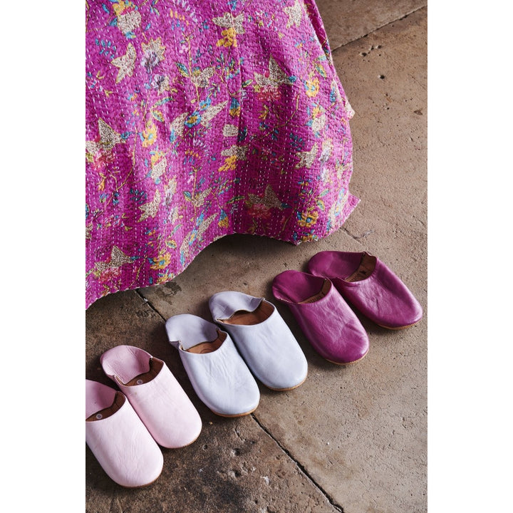 Moroccan Leather Babouche Slippers in Pink - Slippers