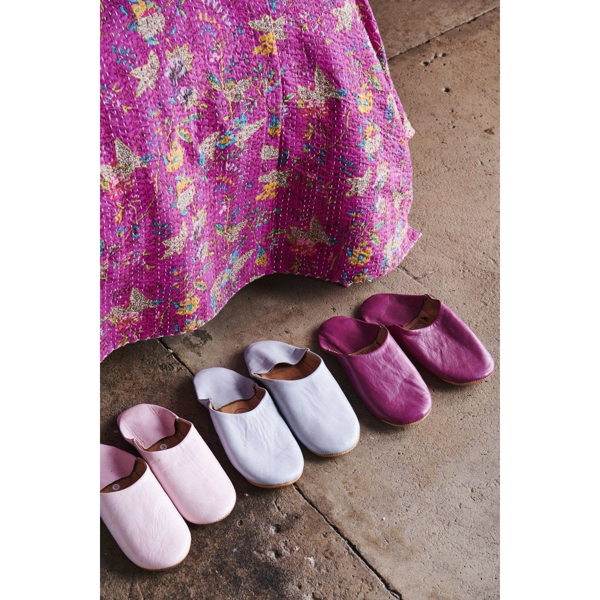 Moroccan Leather Babouche Slippers in Pink-Jade and May-Slippers-Jade and May