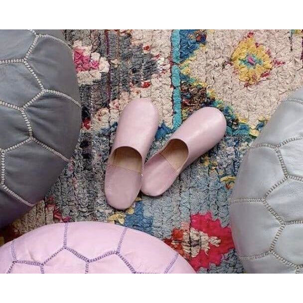 Moroccan Leather Babouche Slippers in Pink - Slippers