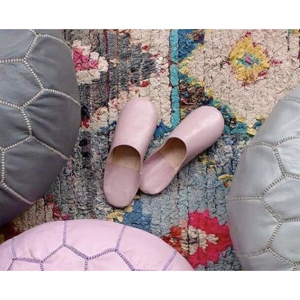 Moroccan Leather Babouche Slippers in Pink-Jade and May-Slippers-Jade and May