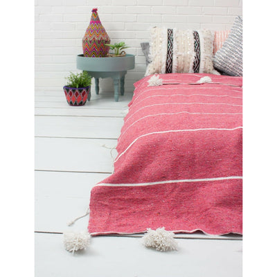 Moroccan Blanket - Hot Pink with Pom Poms-Jade and May-Blankets and Throws-Jade and May