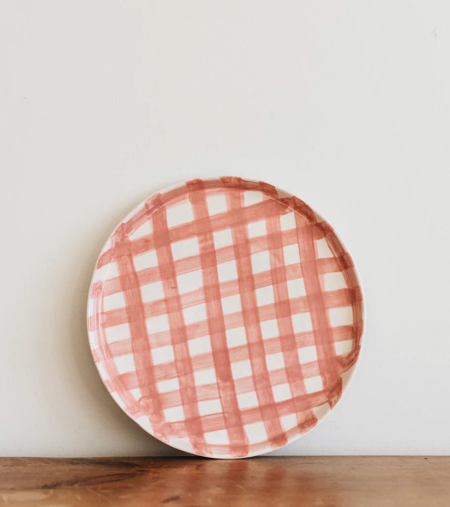 Noss and Co | Pink Gingham Ceramic Platter-Noss and Co-Ceramics-Jade and May