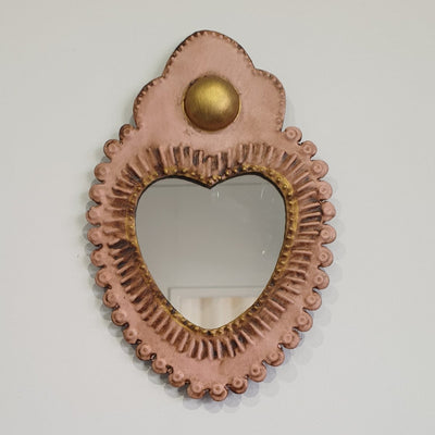 Mexican Tin Heart Mirror | Mexican Folkart-Mexican Handicrafts-Mexican Folk Art-Jade and May