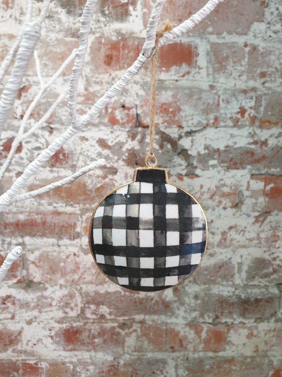 Repurposed Iron Christmas Decorations | Gingham Bauble-Ruby Star Traders-Christmas Decorations-Jade and May