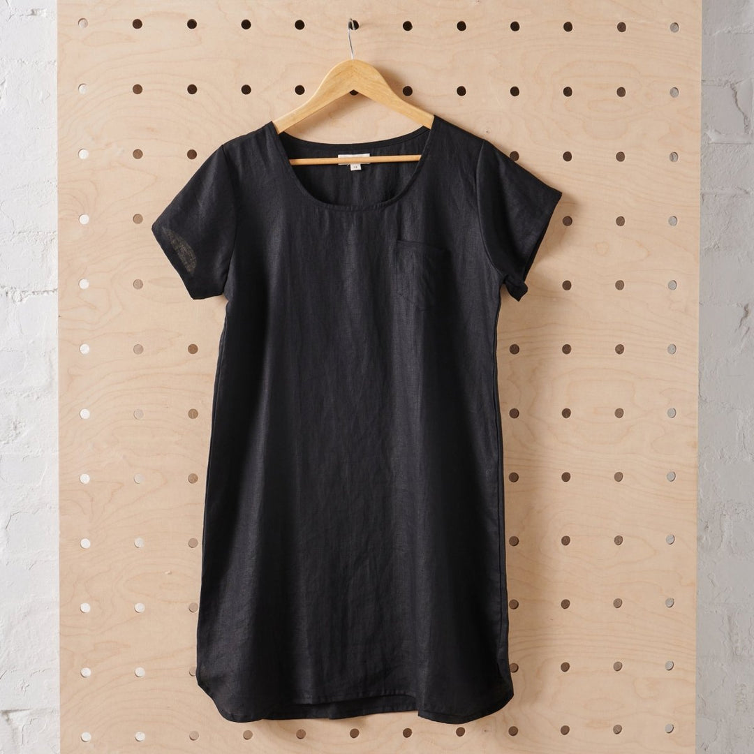 T-Shirt Nightie | Linen - Black-Jade and May-Nightie-Jade and May