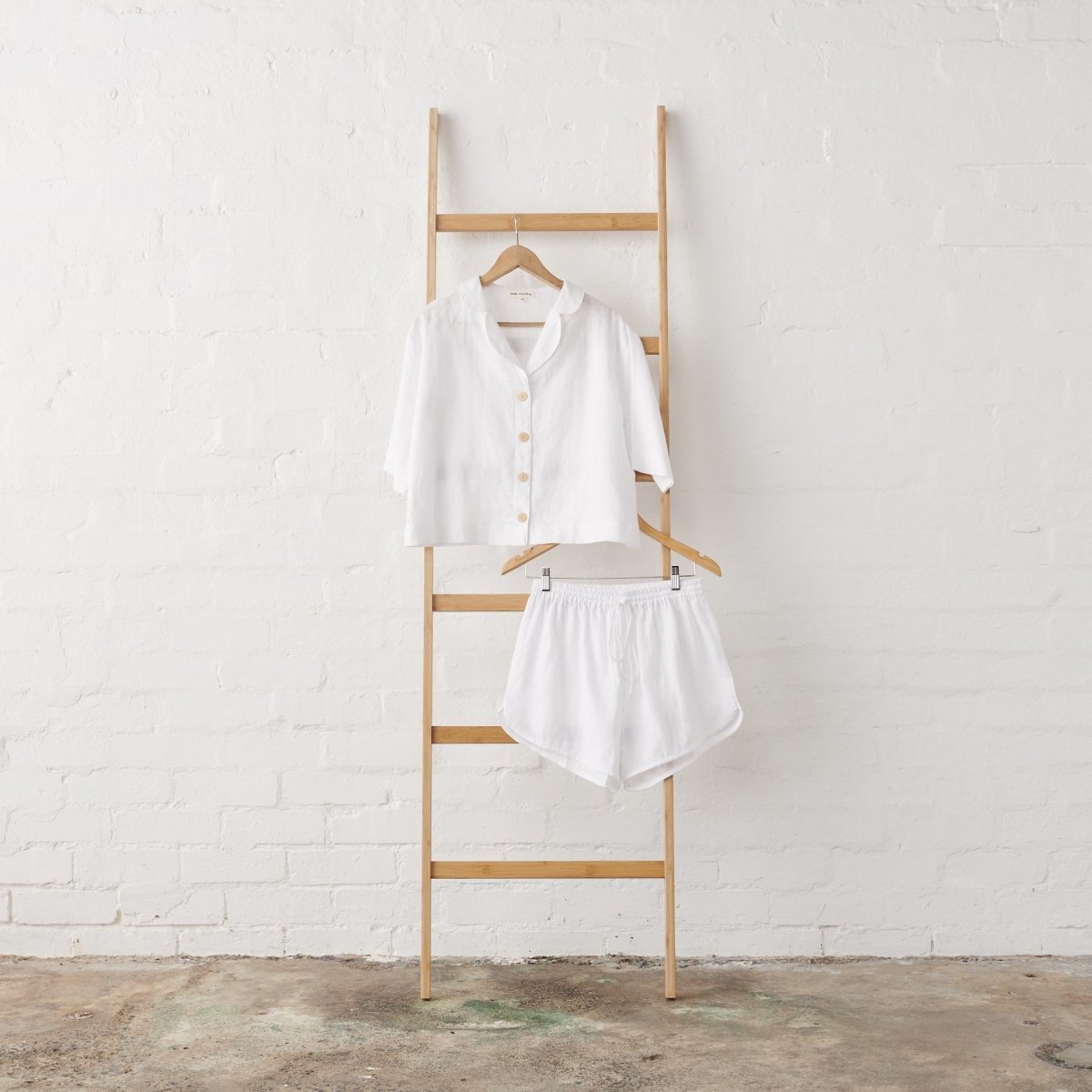 Linen Crop Button Up and Short PJ set - White-Jade and May-Pyjamas-Jade and May